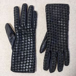 Black Genuine Leather Braided Driving Gloves